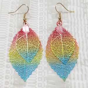 Bohemian Dangle Rainbow Double Leaf Earrings